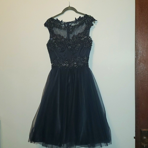 NAVY BLUE NIENTE DRESS Beaded bodice dress with navy tulle size 4 in US - Picture 1 of 11